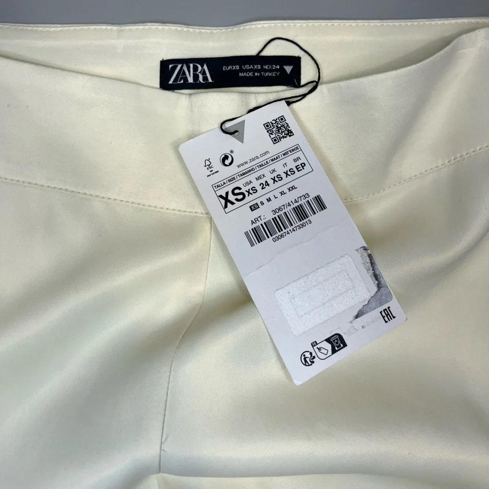 NWT Zara Wide Leg Cream Satin Palazzo Pants— extra small - Picture 7 of 7